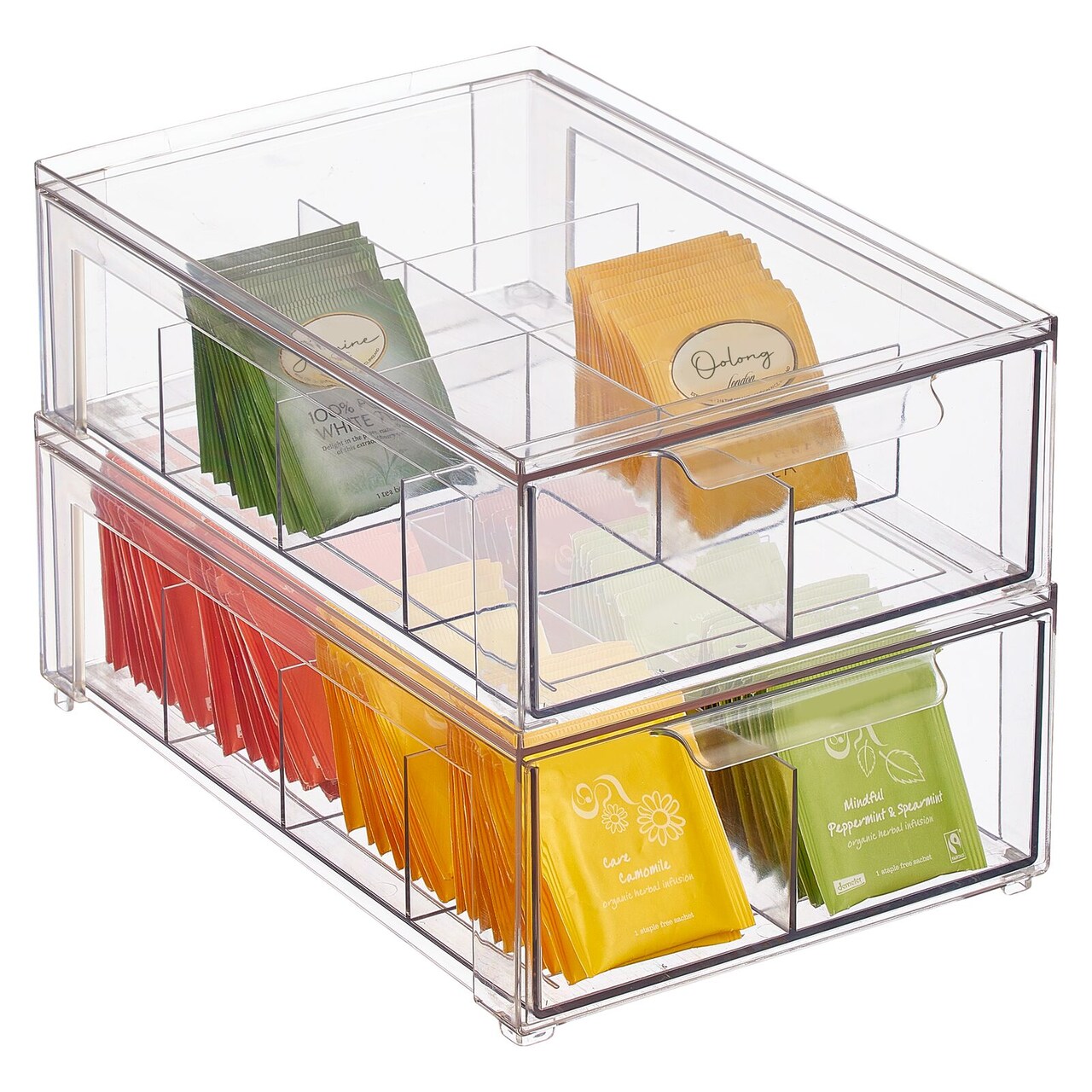 mDesign Stackable Kitchen Storage Bin Box with Pull-Out Drawer - Clear